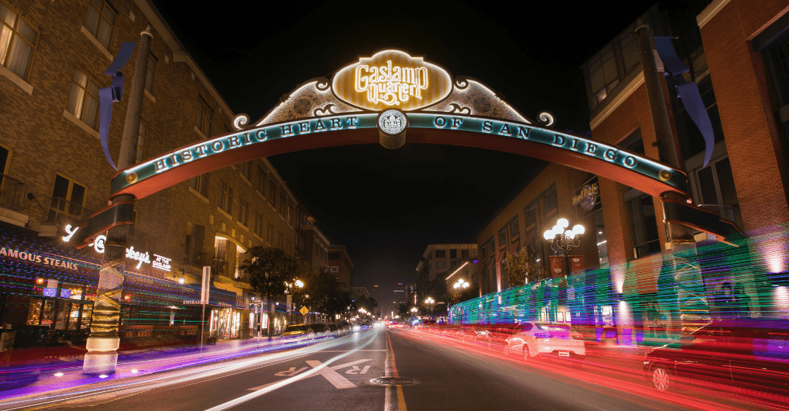 The Gaslamp sign in downtown San Diego, a popular place to go in San Diego.