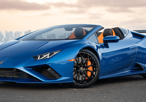 rent-lamborghini-huracan-evo-spyder-blue-san-diego-front-pic